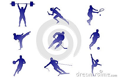 Nine kinds of sport: tennis, football, hockey, etc. Stock Photo