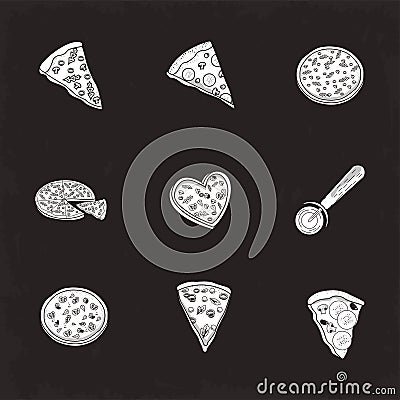 nine italian pizzas icons Vector Illustration