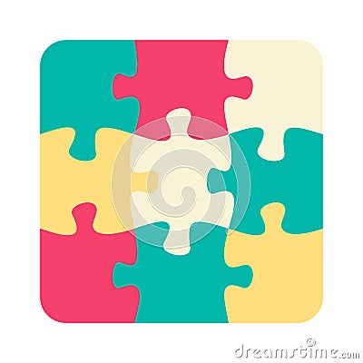 Nine jigsaw pieces or parts connected together Cartoon Illustration