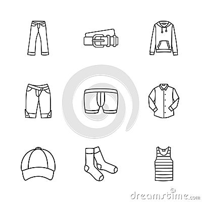 Nine modern clothes icons Vector Illustration