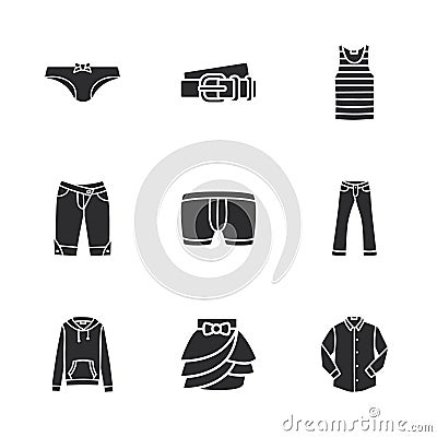 Nine modern clothes icons Vector Illustration