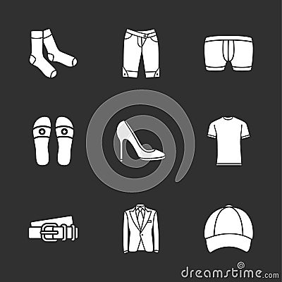 Nine modern clothes icons Vector Illustration