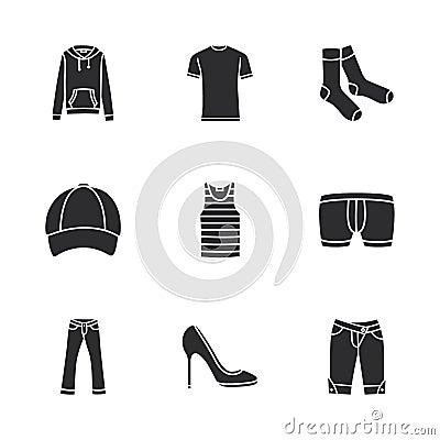 Nine modern clothes icons Vector Illustration