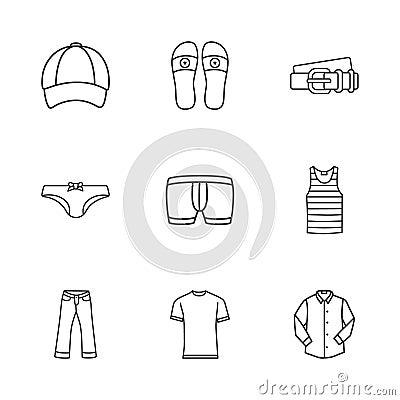 Nine modern clothes icons Vector Illustration