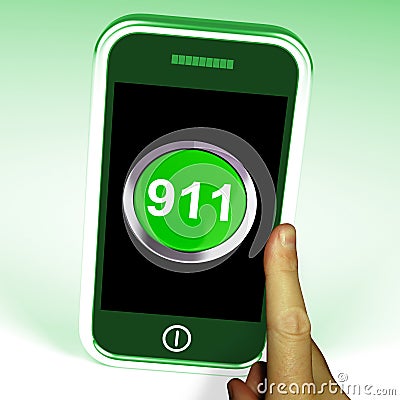 Nine One On Phone Shows Call Emergency Help Rescue 911 Stock Photo