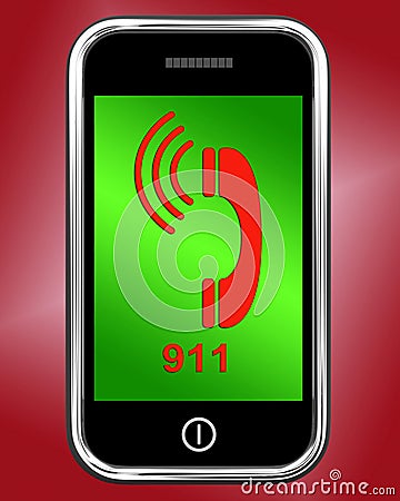 Nine One On Phone Shows Call Emergency Help Stock Photo