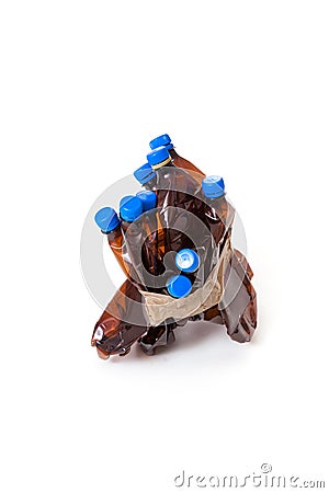 Nine plastic flat bottles wrapped in duct tape Stock Photo