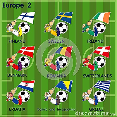 Nine soccer football teams from Europe Vector Illustration