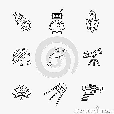 Nine stylish space icons Vector Illustration