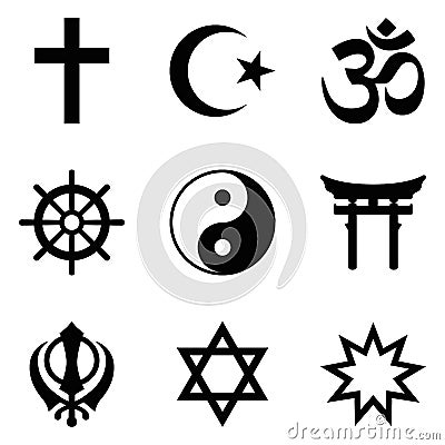 Nine symbols of World religions and major religious groups Vector Illustration