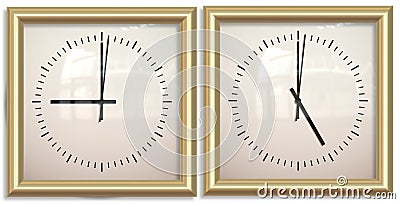 Nine to five two clocks Stock Photo