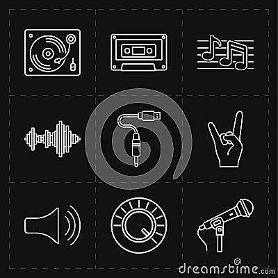 Nine universal flat music icons Vector Illustration