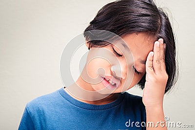 Nine Years Old Girl Got Headache Stock Photo