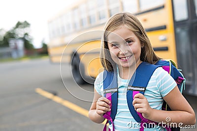 Nine years old girl student at school Stock Photo