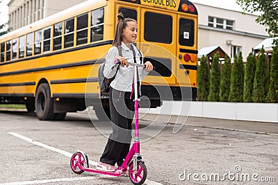 nine years old girl student at school. Stock Photo