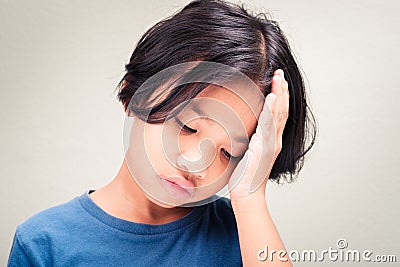 Nine Years Old Girl Got Headache Stock Photo