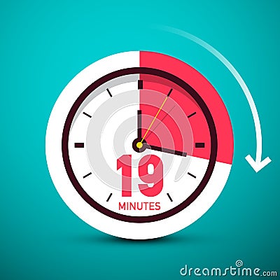 19 Nineteen Minutes Clock Icon. Time Symbol with Arrow Vector Illustration