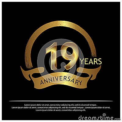 Nineteen years anniversary golden. anniversary template design for web, game ,Creative poster, booklet, leaflet, flyer, magazine, Vector Illustration