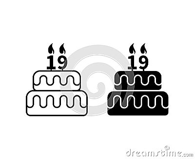 Nineteenth birthday celebration cake icon Vector Illustration