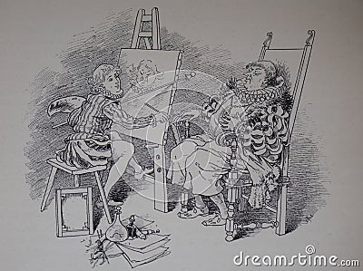 Drawing of a painter who is painting a hearty man Cartoon Illustration