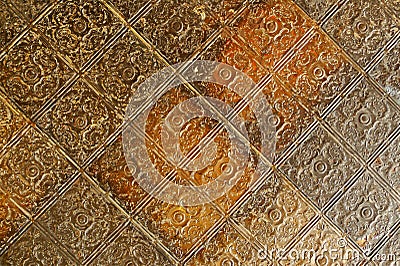 Nineteenth century embossed tin ceiling tiles Stock Photo