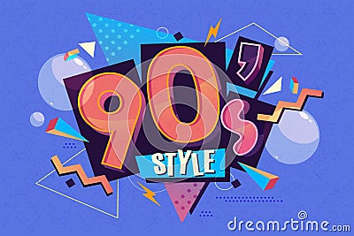 Nineties style vintage banner. 90s flyer, 90 sign Vector Illustration