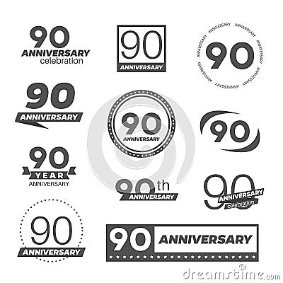 Ninety years anniversary celebration logotype. 90th anniversary logo collection. Stock Photo