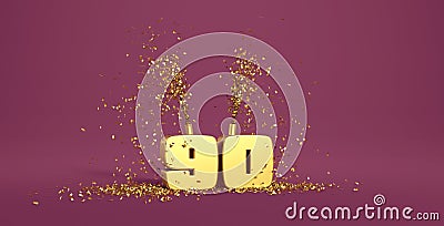 Ninety years old, word in 3D golden on a purple background Cartoon Illustration