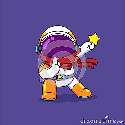 The ninja astronaut is posing like a shadow ninja while bringing a star shuriken Vector Illustration