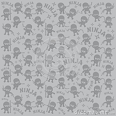 Ninja cartoon character pattern doodle Vector Illustration