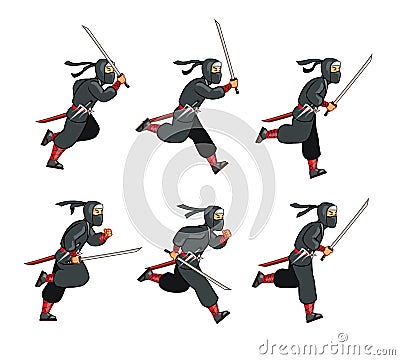 Ninja Cat Game Sprite Vector Illustration