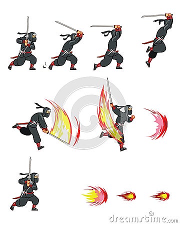 Ninja Cat Game Sprite Vector Illustration