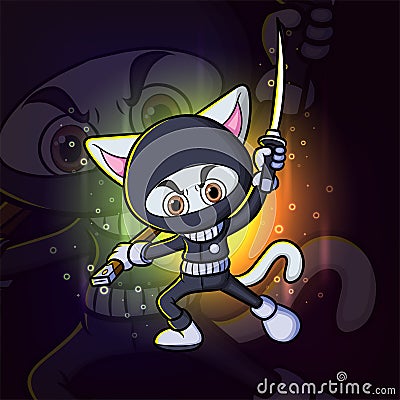 The ninja cat with sword esport mascot design logo Vector Illustration