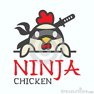 Ninja chicken cute funny cartoon logo. Creative character mascot for ninjutsu school Vector Illustration