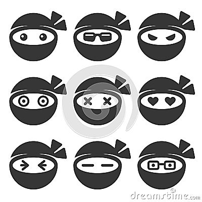 Ninja Face Icons Set Vector Illustration