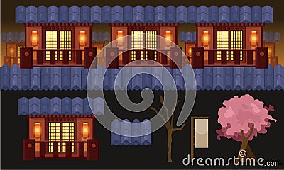 Ninja game background, 2D parallax side scrolling game assets Vector Illustration