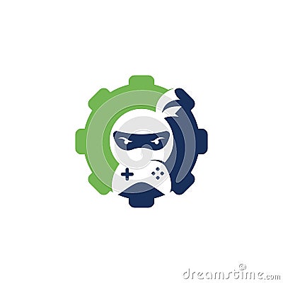 Ninja game gear shape concept logo design. Vector Illustration