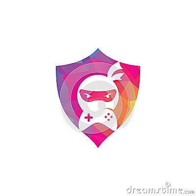 Ninja game shield shape concept logo design. Vector Illustration