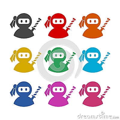 Ninja icon, samurai logo, color set Vector Illustration