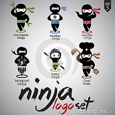 Ninja logo set 5 Vector Illustration