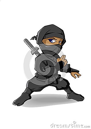 Ninja cartoon character ready to fight without weapon. Cartoon Illustration