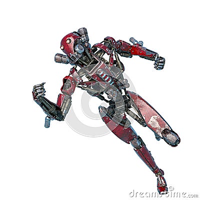 Ninja robot in fast run in a white background Cartoon Illustration