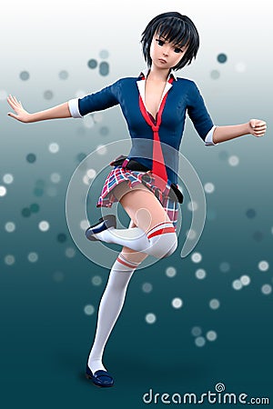 Ninja schoolgirl - eastern cartoon style 3D character Stock Photo