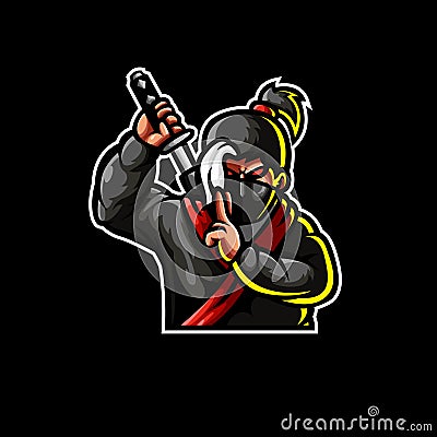 Ninja sword Esport logo mascot illustration Vector Illustration