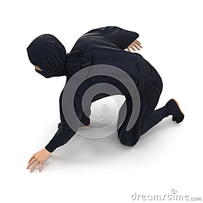 Ninja Taking Fighting Pose On White Background. 3D Illustration, isolated Stock Photo