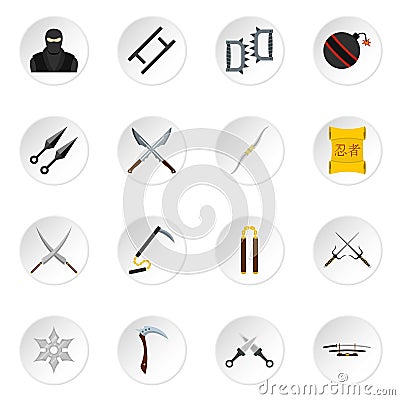 Ninja tools icons set in flat style Vector Illustration