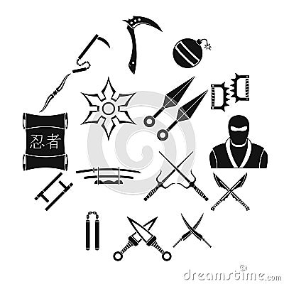 Ninja tools icons set, simple style Vector Illustration