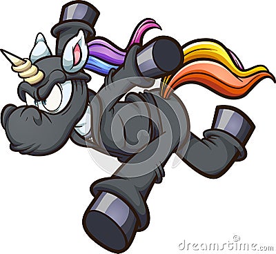 Ninja unicorn running angry cartoon Vector Illustration