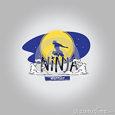 Ninja warrior logotype. Ninja jump over the moon - Cartoon Illustration