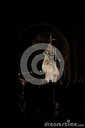 Ninot in the Fallas in Valencia at night Editorial Stock Photo